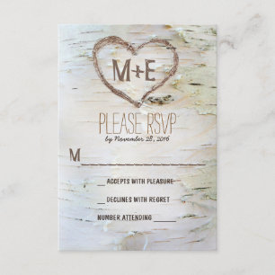 Birch tree heart initials rustikale Hochzeit RSVP Karte