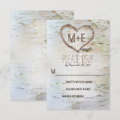 Birch tree heart initials rustikale Hochzeit RSVP  Karte (Vorne/Hinten)