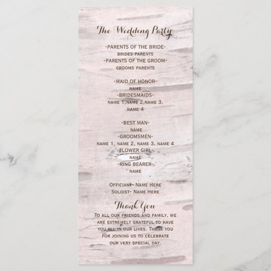 Birch Tree & Heart Rustic Wedding Program Programm (Rückseite)