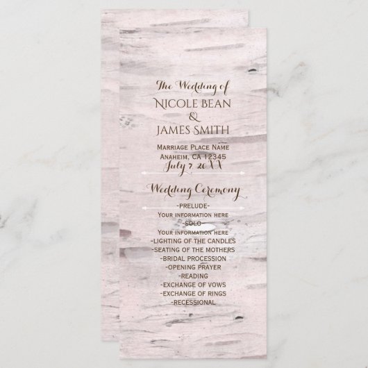 Birch Tree & Heart Rustic Wedding Program Programm (Vorne/Hinten)