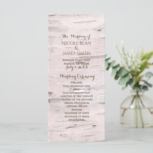 Birch Tree & Heart Rustic Wedding Program Programm (Stehend Vorderseite)