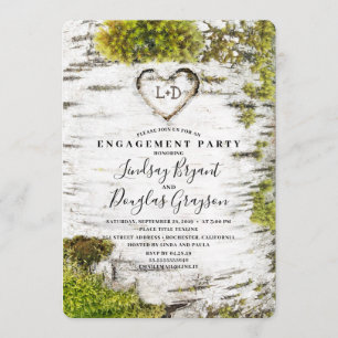 Birch Tree Herz Rustic Fall Engagement Party Einladung