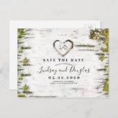 Birch Tree Herz rustikal Save the Date Ankündigungspostkarte (Vorne/Hinten)
