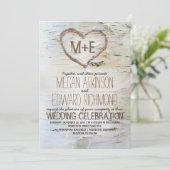 Birch Tree Herz Rustikale Hochzeit im Herbst Einladung (Stehend Vorderseite)