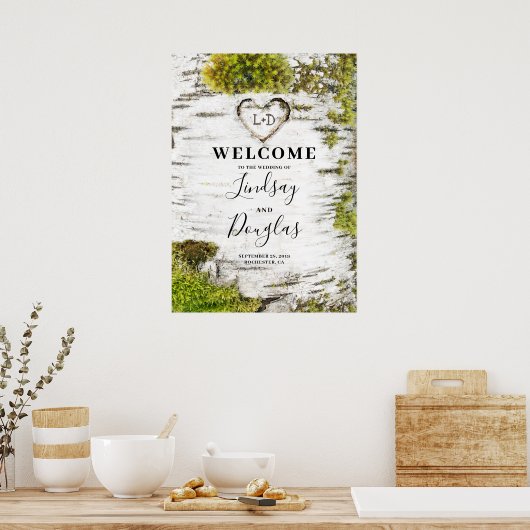 Birch Tree Herz Rustikale Hochzeit im Herbst Willk Poster (Küche)