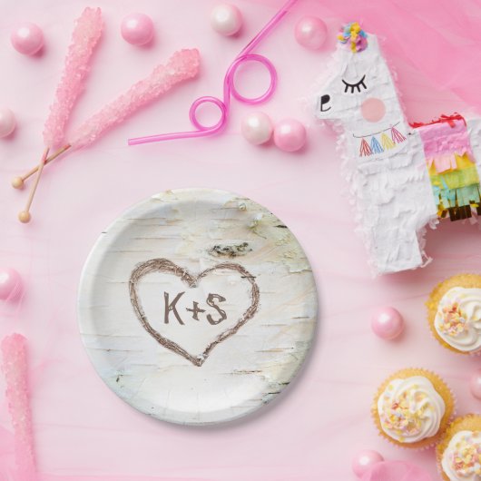 Birch Tree Herz Rustikale Hochzeit Pappteller (Party)