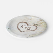 Birch Tree Herz Rustikale Hochzeit Pappteller (Schrägansicht)