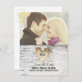 Birch Tree Herz Rustikales Foto Save the Date Ankündigungspostkarte (Vorne/Hinten)