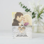 Birch Tree Herz Rustikales Foto Save the Date Ankündigungspostkarte (Stehend Vorderseite)