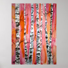 birch tree landscape abstract art print posters