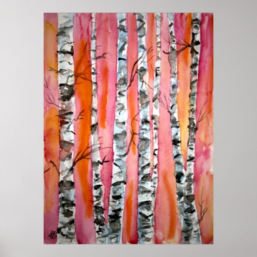 birch tree landscape abstract art print posters poster (Vorne)