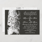 Birch Tree mit Carved Heart Inititials Einladung (Vorne/Hinten)