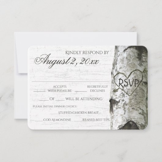 Birch Tree mit Carved Heart UAWG RSVP Karte (Vorderseite)