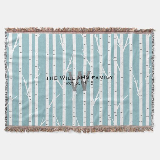 Birch Tree Mit Monogramm Throw Blanket Decke (Vorderseite)