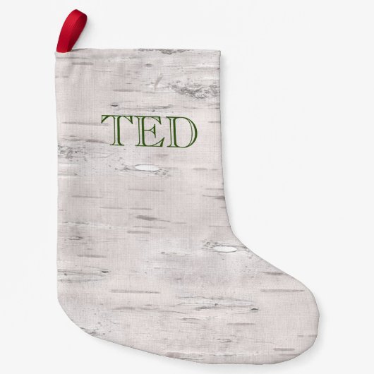 Birch Tree Natürlicher WeihnachtsNAME Rustikaler U Kleiner Weihnachtsstrumpf (Vorderseite)