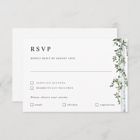 Birch Tree RSVP Card mit Präferenzhochzeit (Vorne/Hinten)
