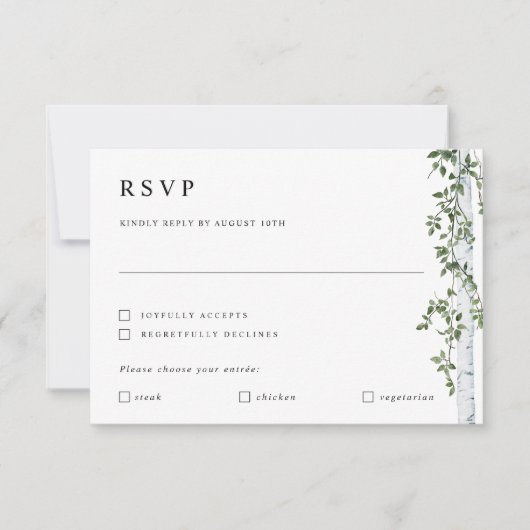 Birch Tree RSVP Card mit Präferenzhochzeit Karte (Vorderseite)