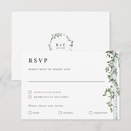 Birch Tree RSVP Card mit Präferenzhochzeit Karte (Vorne/Hinten)