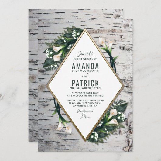 Birch Tree Rustic Calla Lily Wedding Einladungen (Vorne/Hinten)