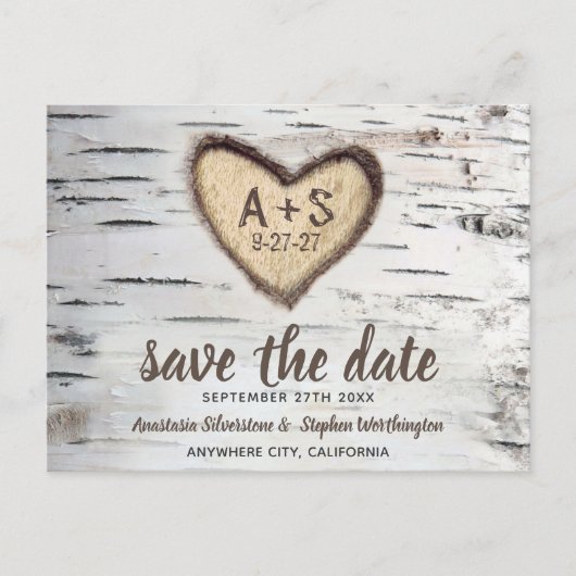 Birch Tree Rustic Country Wedding Save the Date Ankündigungspostkarte (Vorderseite)