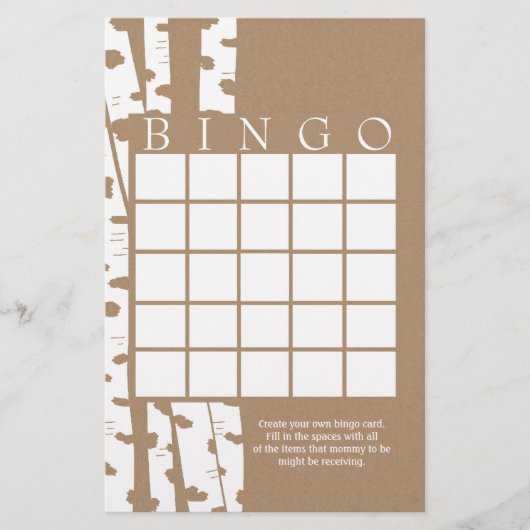 Birch Tree Rustic Dusche Bingo Card (Vorderseite)