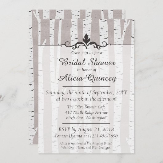 Birch Tree Rustic Nature Bridal Dusche Einladung (Vorne/Hinten)