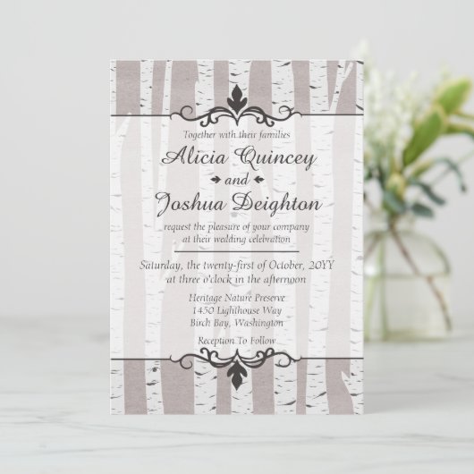 Birch Tree Rustic Nature Custom Wedding Einladung (Stehend Vorderseite)
