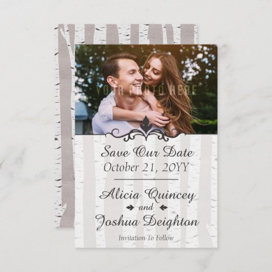 Birch Tree Rustic Nature Hochzeit retten das Datum Save The Date (Vorne/Hinten)