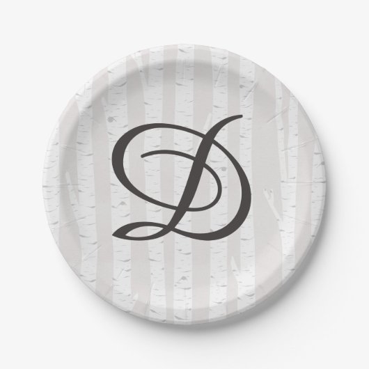 Birch Tree Rustic Nature Monogram Wedding Cake Pappteller (Vorderseite)