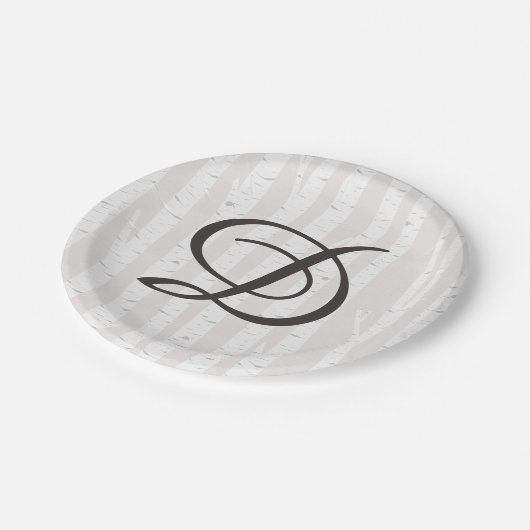 Birch Tree Rustic Nature Monogram Wedding Cake Pappteller (Schrägansicht)