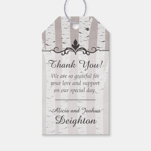 Birch Tree Rustic Wood Nature Wedding Vielen Dank Geschenkanhänger (Vorderseite)