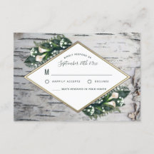 Birch Tree Rustic Woodland Wedding RSVP Karten