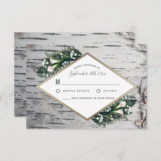 Birch Tree Rustic Woodland Wedding RSVP Karten (Vorne/Hinten)