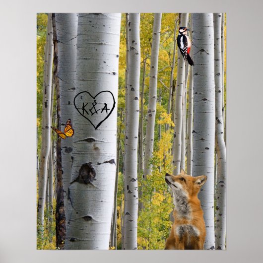 Birch Tree Rustikal Personalisiert mit Fox geschni Poster (Vorne)