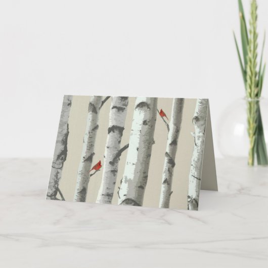 Birch Tree und Red Kardinals Vielen Dank Dankeskarte (Vorderseite)