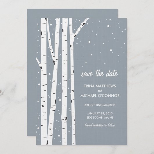 Birch Tree und Schnee Save the Date (Vorne/Hinten)