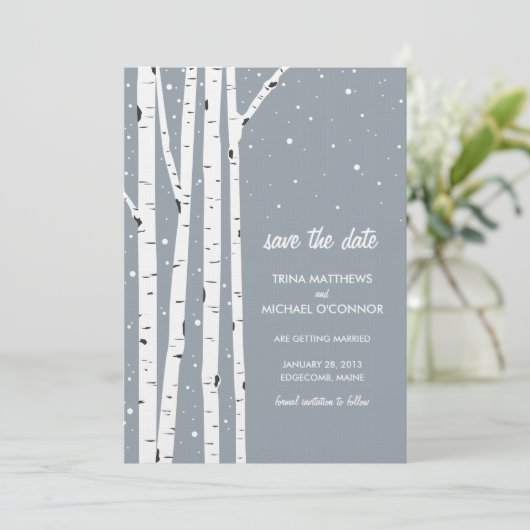 Birch Tree und Schnee Save the Date (Stehend Vorderseite)