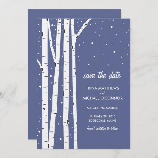Birch Tree und Schnee Save the Date (Vorne/Hinten)