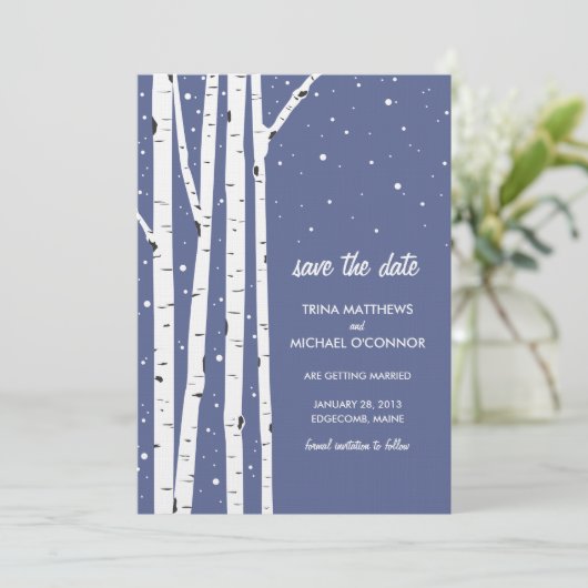 Birch Tree und Schnee Save the Date (Stehend Vorderseite)