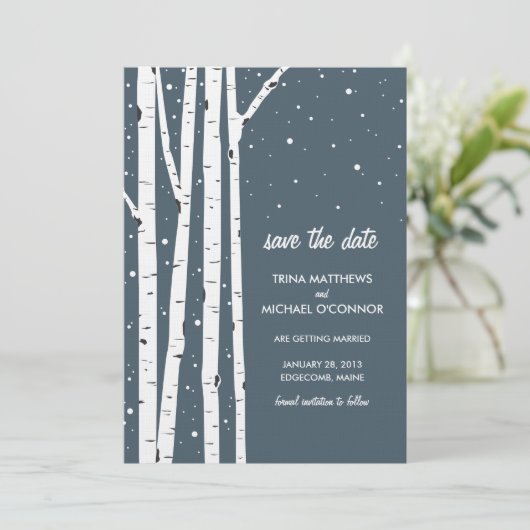 Birch Tree und Schnee Save the Date (Stehend Vorderseite)