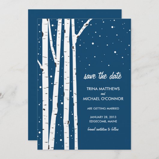 Birch Tree und Schnee Save the Date (Vorne/Hinten)