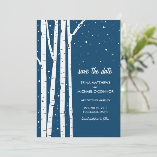 Birch Tree und Schnee Save the Date (Stehend Vorderseite)