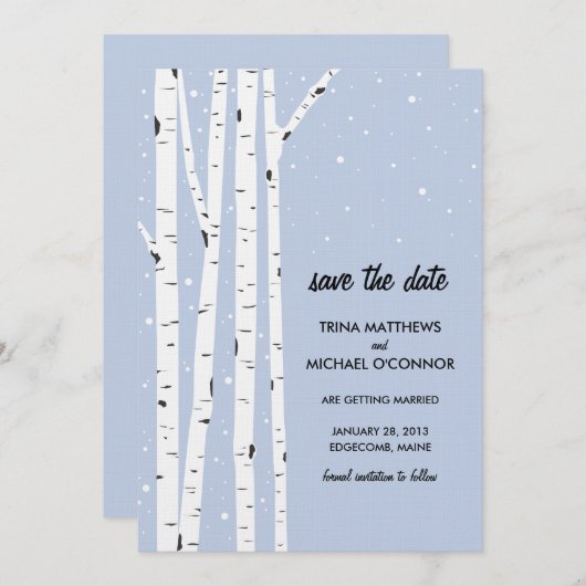 Birch Tree und Schnee Save the Date Einladung (Vorne/Hinten)