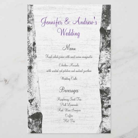 Birch Tree Wedding Menu (Vorderseite)