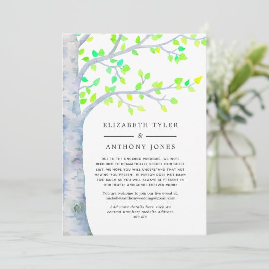 Birch Tree Wedding Reduced Guest List Ankündigung (Stehend Vorderseite)