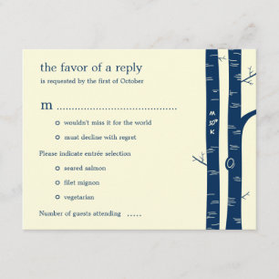 Birch Tree Wedding RSVP Card mit Deep - Navy
