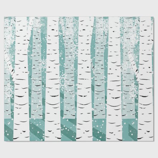 Birch Tree White Barke auf Blue Winter Geschenkpapier (Flach)