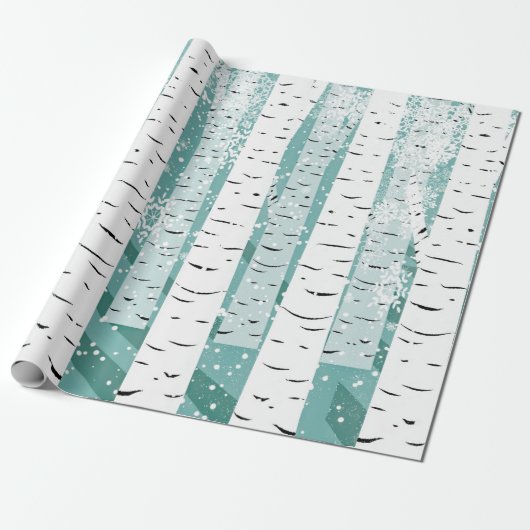 Birch Tree White Barke auf Blue Winter Geschenkpapier (Ungerollt)