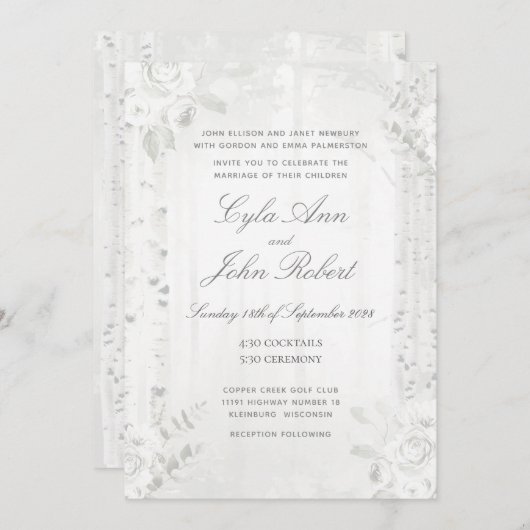 Birch Tree White Forest Wedding Einladung (Vorne/Hinten)