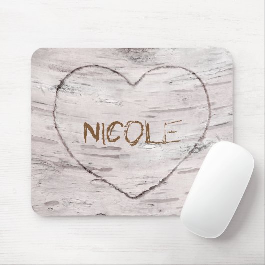 Birch Tree Wood & Carved Herz Rustikales Land Mousepad (Mit Mouse)